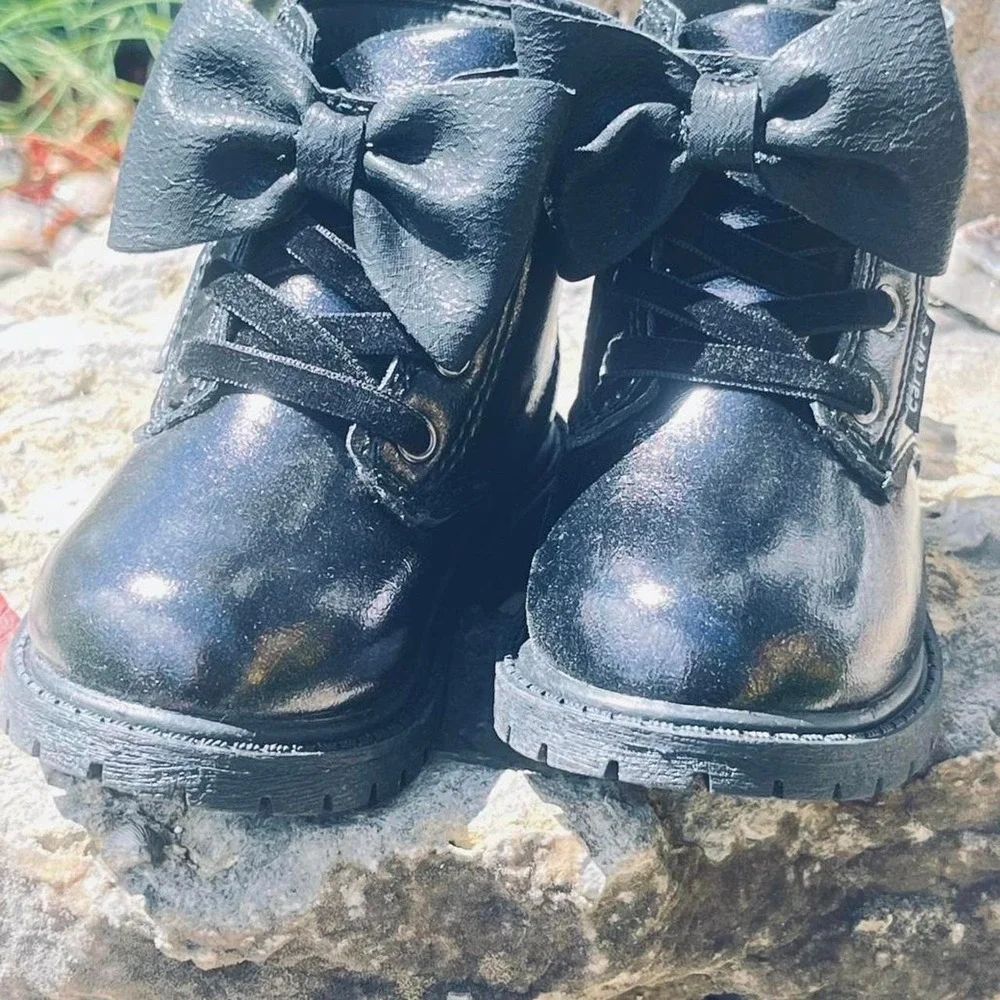 Carters toddler girl purple iridescent bow combat boots Size 10